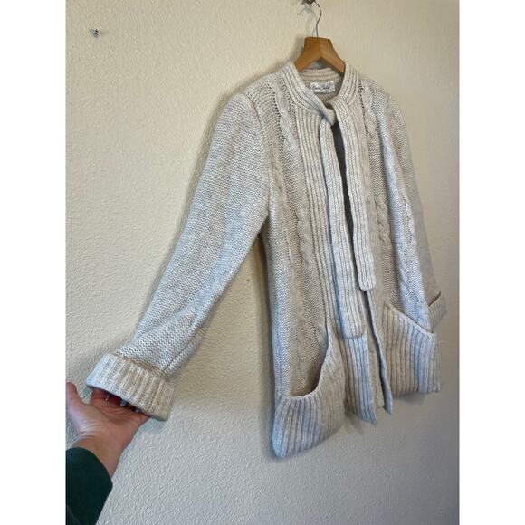 VTG Marisa Christina Wool Cable Knit Ivory/ Gray Chunky Cardigan W/ Neck Tie Med - Picture 9 of 11